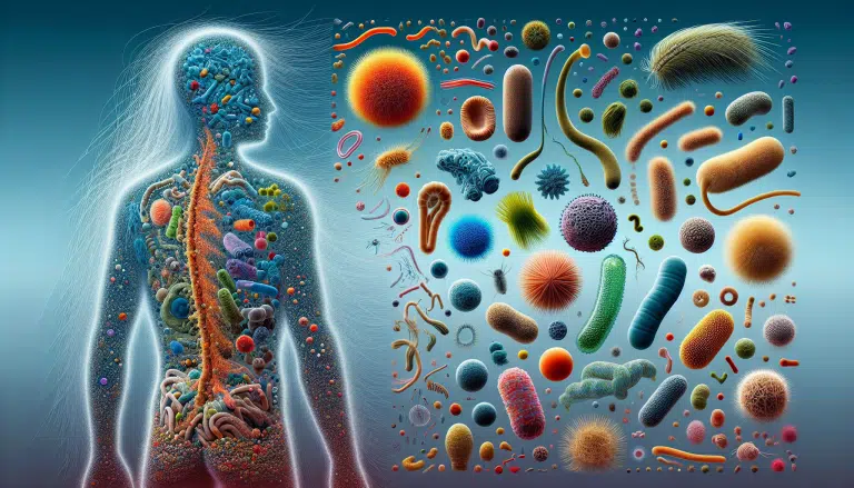 An ai generated colorful image a different microbes that are inside and outside our bodies