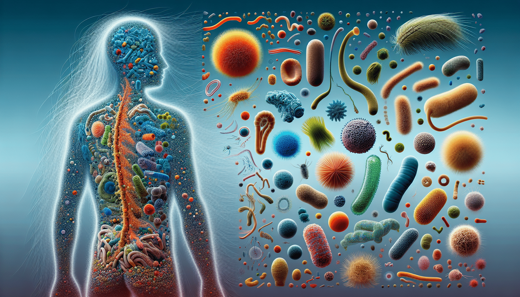 An ai generated colorful image a different microbes that are inside and outside our bodies