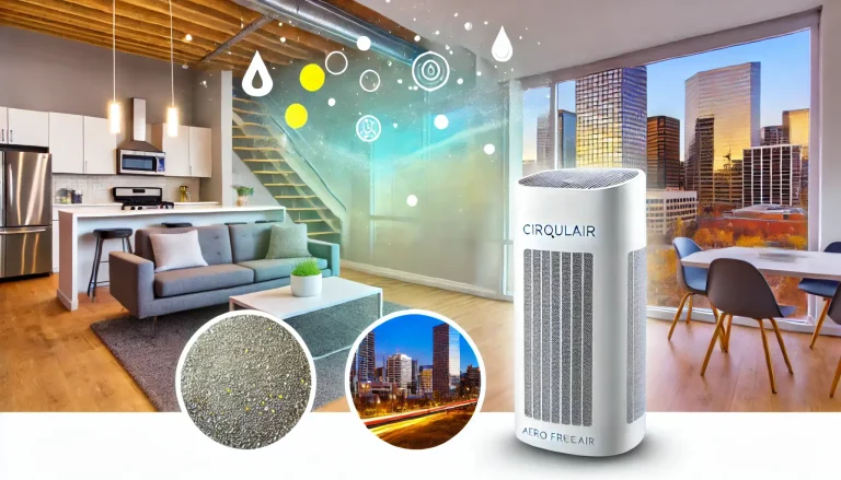 Aero Fresca air purification in Denver, Co in a sleek modern room in an office with the Denver skyline as a background